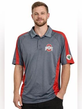 Ohio State Buckeyes Polo Shirt Gray Red Mens M NCAA